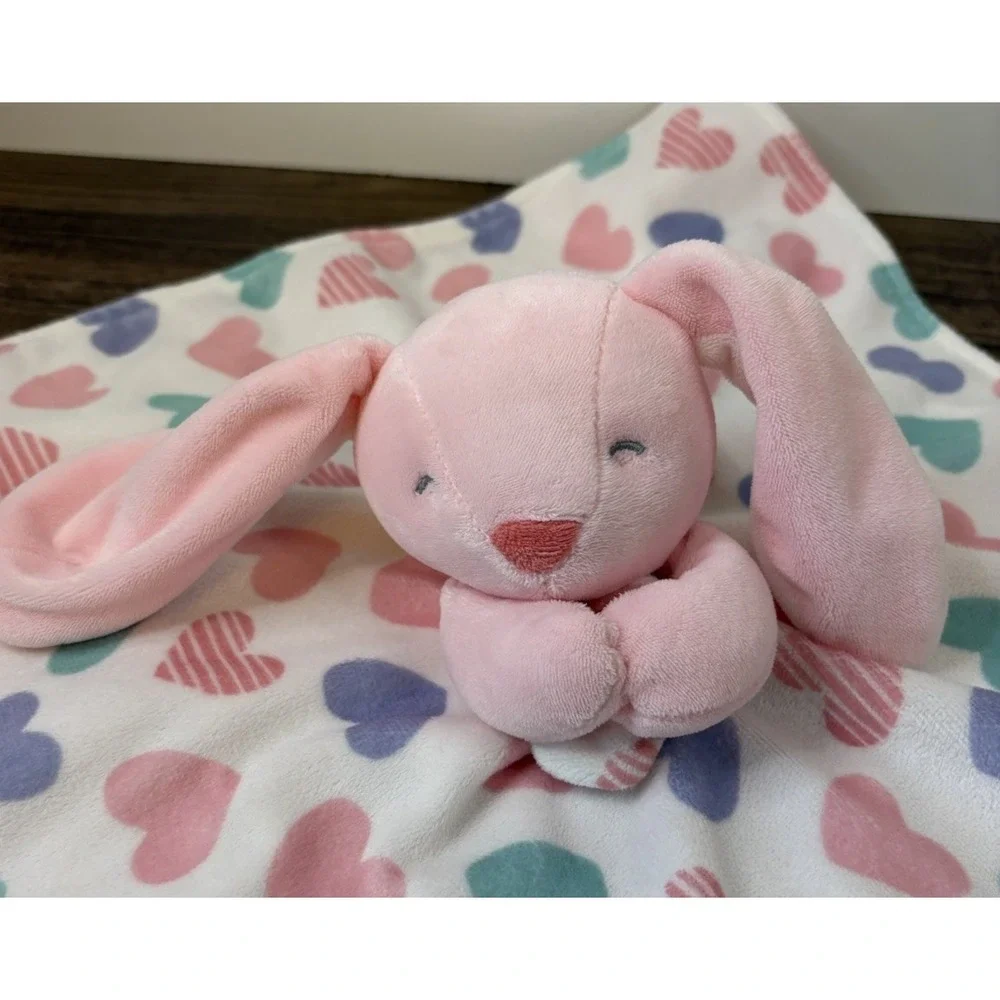 Carters Pink Bunny Rabbit Hearts Plush Baby Security Blanket Lovey 14